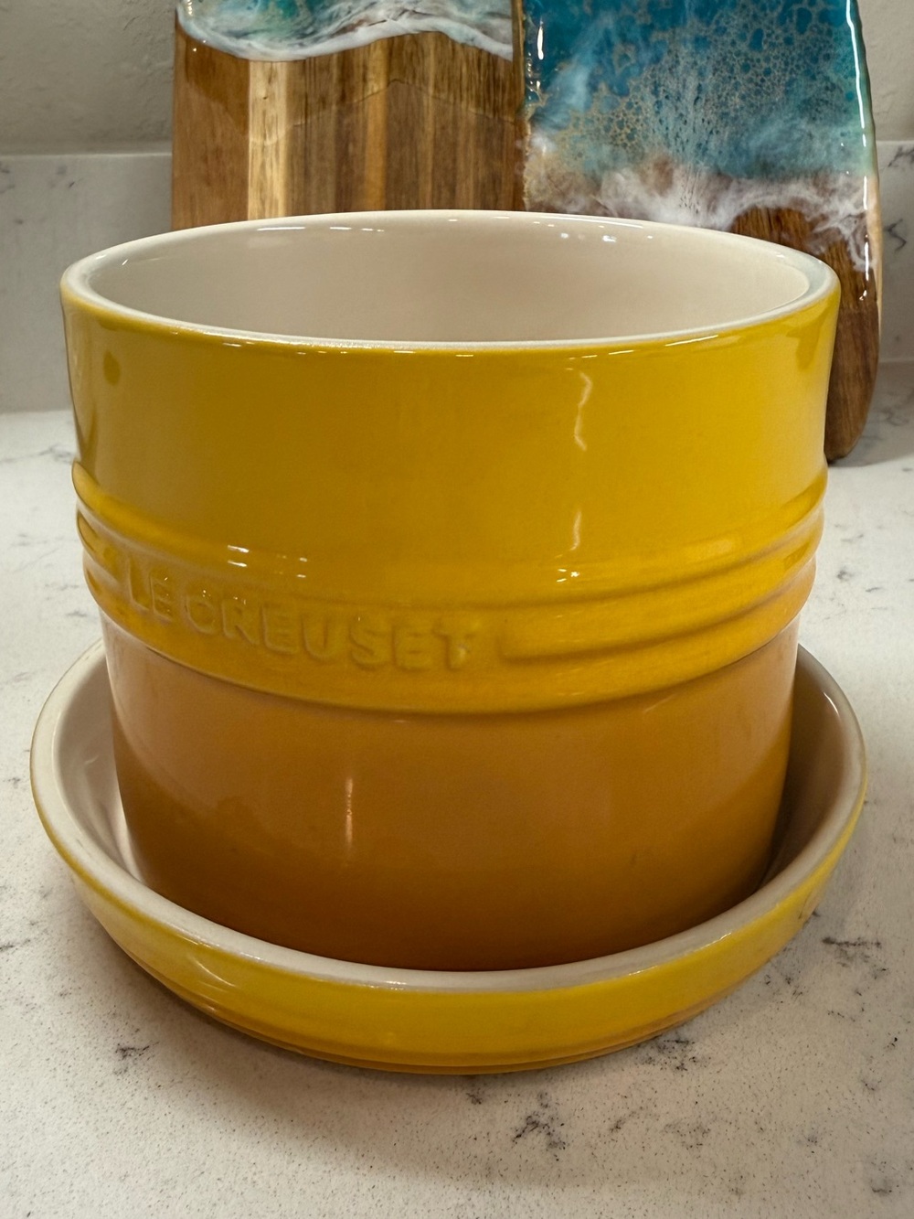 Le Creuset Nectar Yellow Ceramic Planter with Saucer *HTF*
